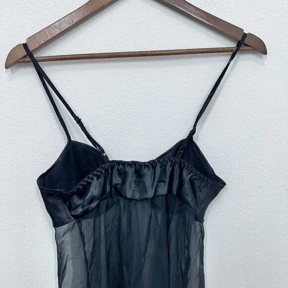 Gilligan & O'Malley Vintage Sheer Babydoll Dark‎ Fairy Lingerie Black Floral - Image 3