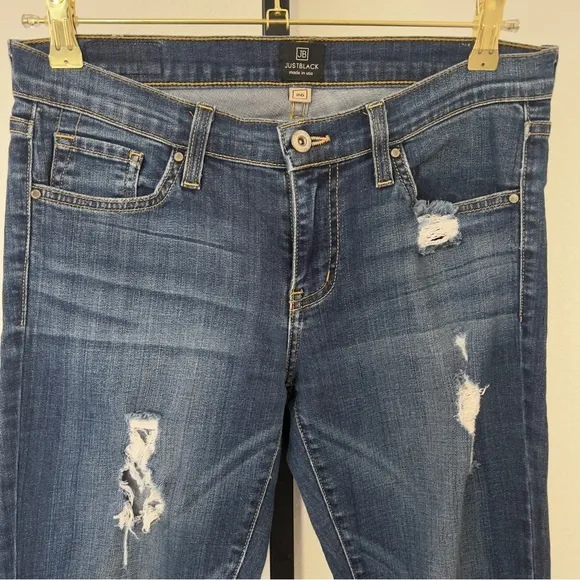 Just Black Distressed Skinny Jeans Womens 26 Blue Mid Rise Stretch Denim Casual - Image 3