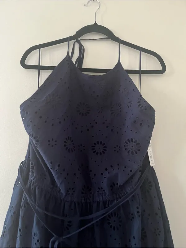 NWT Navy Blue Eyelet Cotton Midi Dress XXXL Resort Euro Summer Coastal Vacation - Image 2