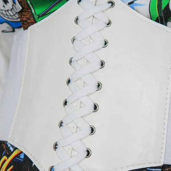 White Lace Up Waspie Corset Belt - Image 3