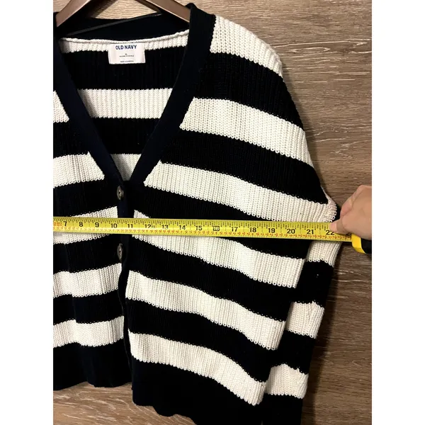 Old Navy Sweater Nautical size 12 XL Stripped Navy Blue Cardigan button Classic - Image 4