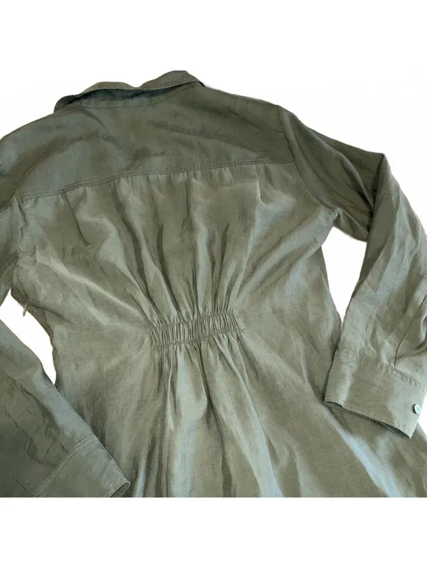 Zara Sage Green Womans L Summer mini dress v-neck long sleeves draped crossover - Image 6