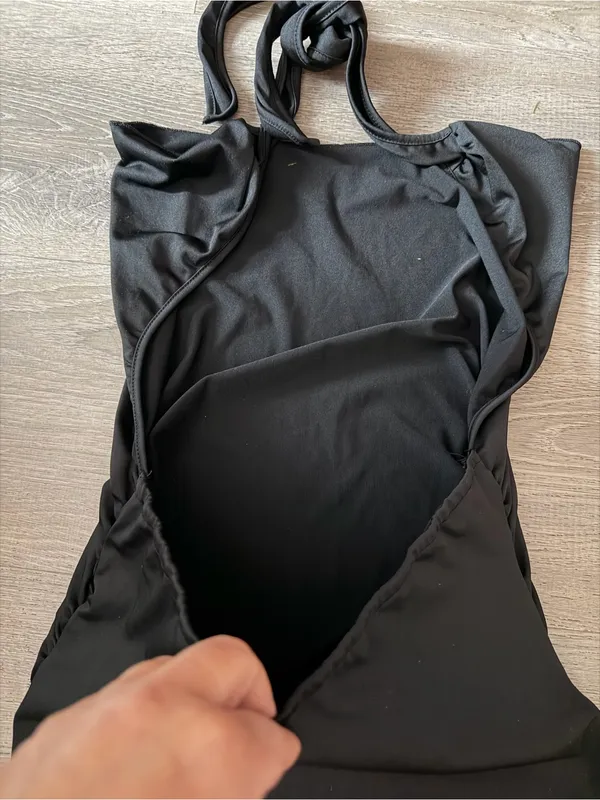 SHEIN Tall Black Cowl Neck Halter Maxi Dress Ruched Size Large - Image 6