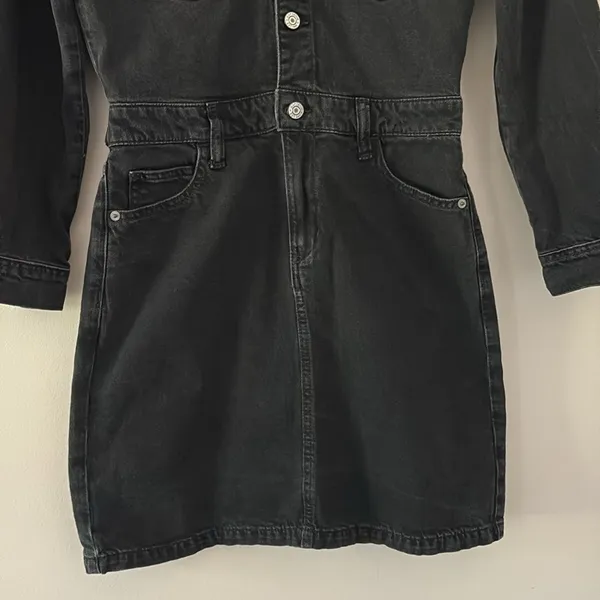 GAP Denim Mini Dress Long Sleeve Pocket in Black Wash‎ Button Front Size 4 - Image 8