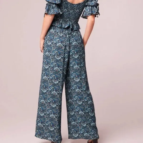 Band of the Free Elise Teal Floral Boho High Waist Wide Leg Pants Size Med NWT - Image 2