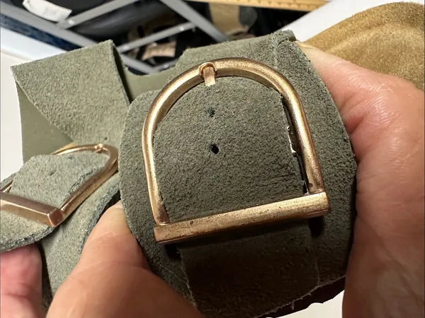 Olive Double-Buckle Slide Sandals with Rose-Gold Buckles Leather - Image 8