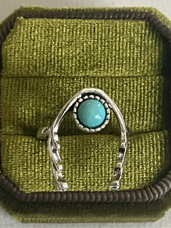 Bohemian Design Blue Turquoise Stainless Steel Silver Statement Ring Size 6 - Image 2