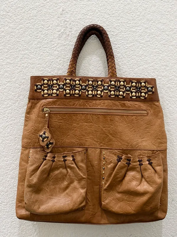 ISABELLA FIORE Brown Taj Mahal Charlize Fold-Over Messenger Pocket Tote Boho Bag - Image 3