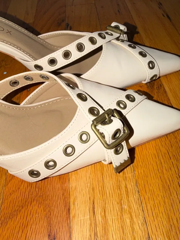 White Fox Boutique White Pointed Mule with Grommet Buckle Detail - Image 3