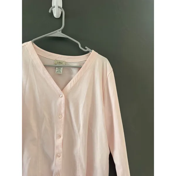 LL Bean Womens Pink‎ Pima Cotton V-Neck Button Front Cardigan Sweater Large - Image 2