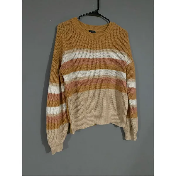 Rue 21 Striped Color Block Scoop Neck Knit Sweater Size Medium - Image 2