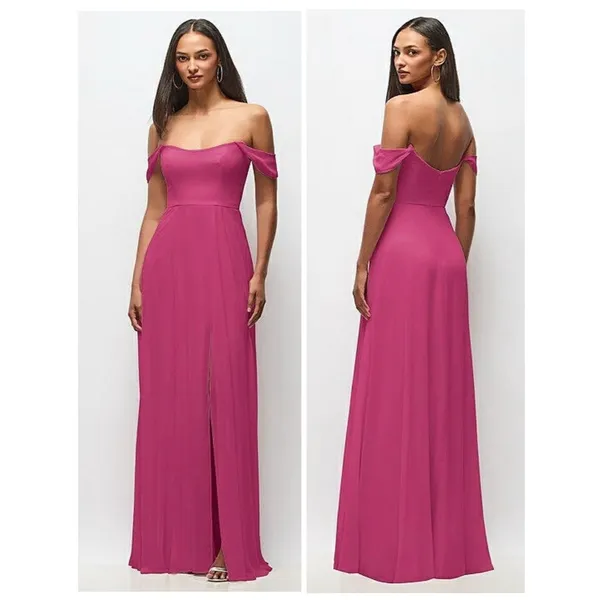 After Six OFF-THE-SHOULDER BASQUE NECK MAXI DRESS FLOUNCE SLEEVES TEA ROSE - Image 2