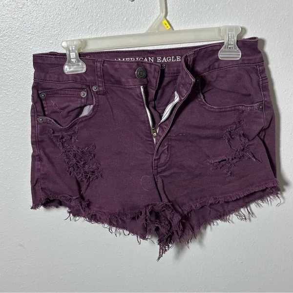 American Eagle Women‎ Purple Cut Off Distressed Shorts Stretch Size 6. - Image 2