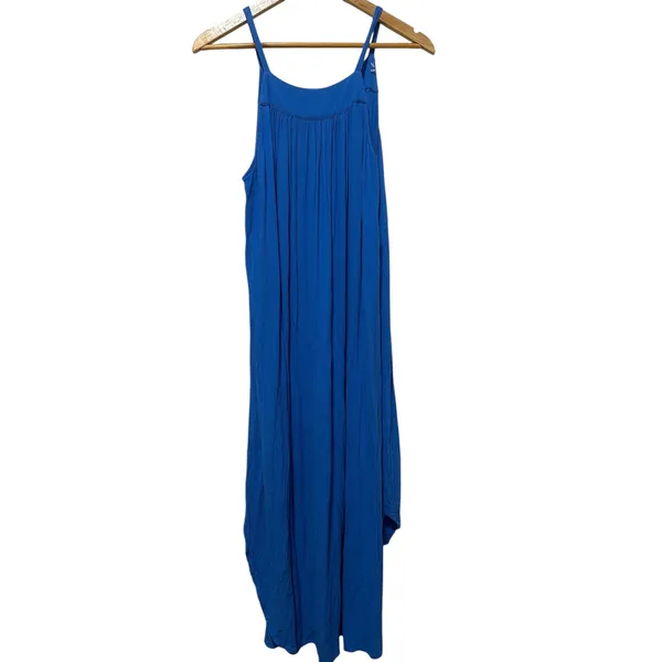 GAP Womens Blue Crinkle Sleeveless High Neck High Low‎ Midi Dress Size Small - Image 2