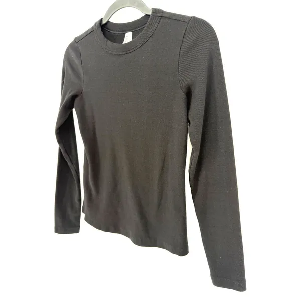 Pact Long Sleeve Top Ribbed Organic Cotton XS Black Slim Fit Crew Neck Tee - Image 3