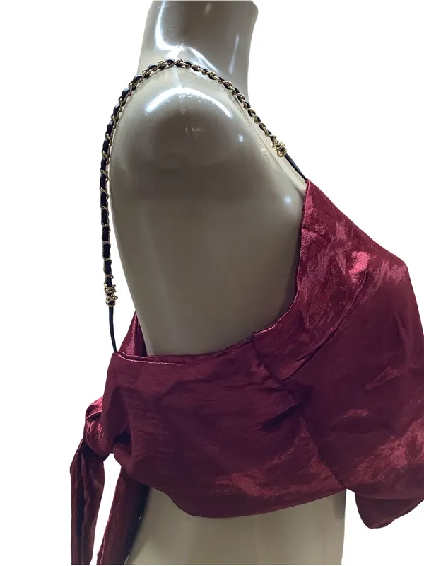 Just Polly New York Size Medium Spaghetti Strap Crop Top With Back Tie, Preloved - Image 2