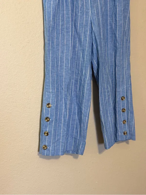 Land 'n Sea Striped Capri Pants Light Blue Pull-On Resort‎ Style Buttons Medium - Image 2