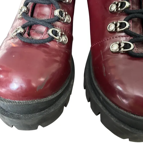 Jeffrey‎ Campbell Czech Combat Boots Sz 8.5 Burgundy Red Patent Faux Leather - Image 5