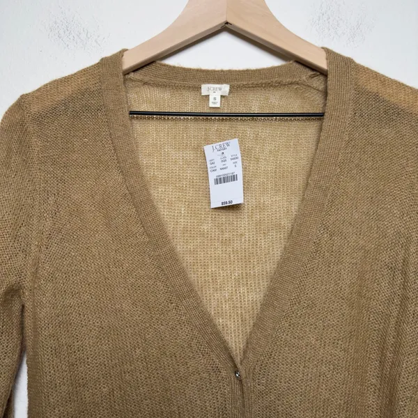 NEW J.‎ Crew Women Preppy Academia Wool Mohair Cardigan Sweater Brown Light - Image 2