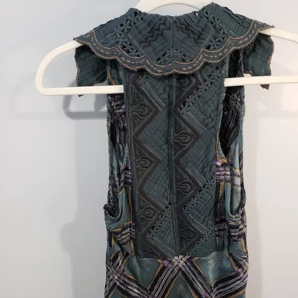 Free People Lana Printed Midi Dress Womens 6 Green Embroidered Boho Maxi Dress - Image 3
