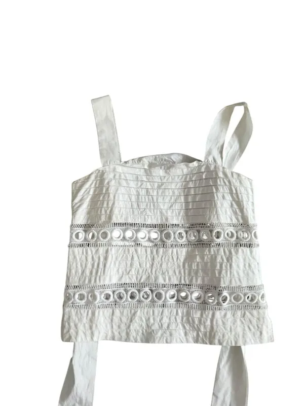 ENGLISH FACTORY White Eyelet Tie Back Tank Top Size XS - Image 3