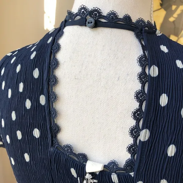 NWT 1901 Polka Dot Chiffon Navy Blue Dress S SP - Image 11