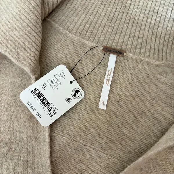 NWT!! FREE PEOPLE Eloura Cashmere‎ Henley Sweater Solid Light Brown Tan X-Large - Image 12