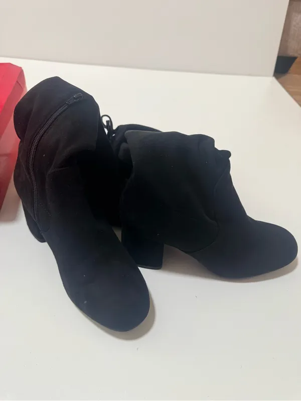 Kelly & Katie Black Suede-Look Over-the-Knee Block Heel Boots - Image 4