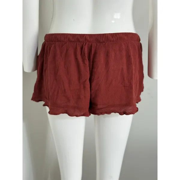 Forever 21 Shorts Women’s Ruffle Tiered Smocked Waist Hot Pants rust brown Approx Size S - Image 5