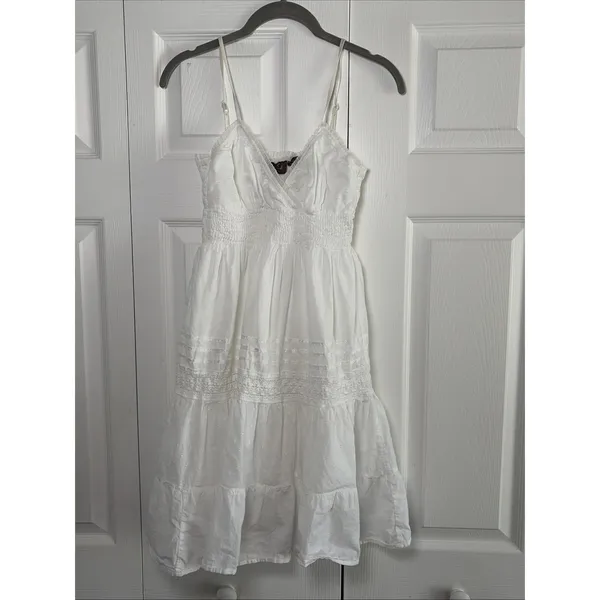 Speechless Swiss Dot Eyelet Tiered Sundress Womens Size S White Boho Cotton Y2K - Image 3