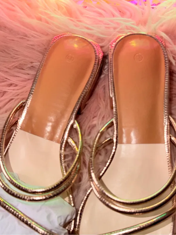Women’s Rose Gold Strappy Slide Mules - Image 4
