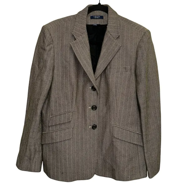 Chaps Herringbone Cream & Black‎ Button Front Blazer - Image 2