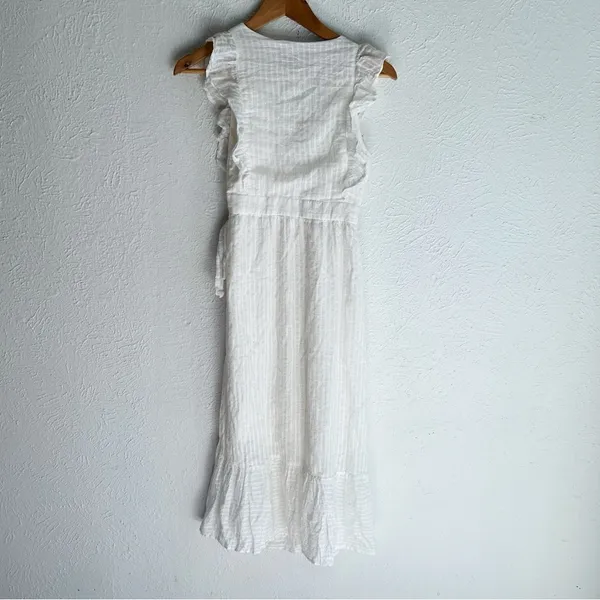 Lulus Something to See White Striped Ruffled Wrap Midi Dress XS - Image 7