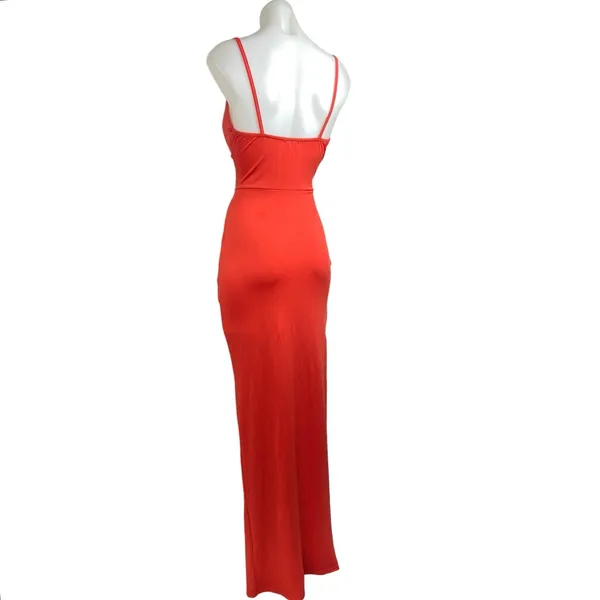 Boohoo Red Cut-Out V-Neck Spaghetti Strap Bodycon Maxi Party Cocktail Dress Sz 4 - Image 4