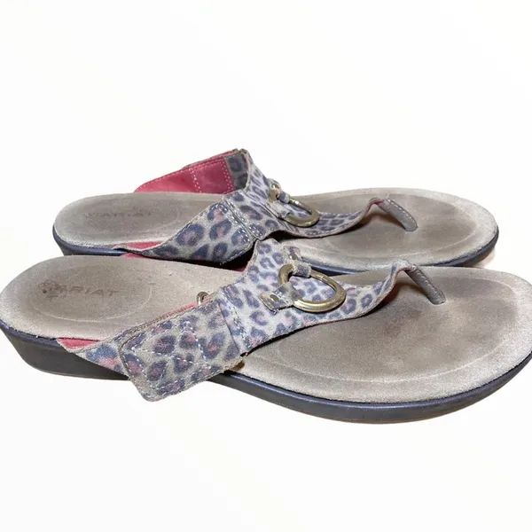 Ariat Poolside Sandals Leather Thong Wedge Cheetah Leopard Ring Padded Brown 9.5 - Image 2