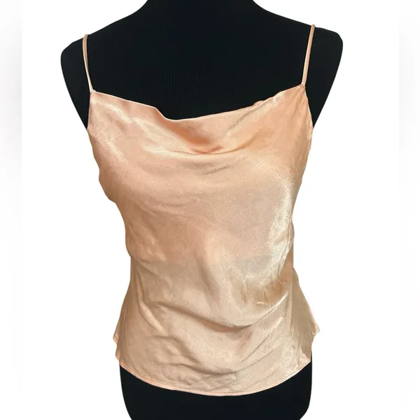 Soft Girl Romantic Satin Cowl Pull Over Camisole Peach Tank Top - Image 2