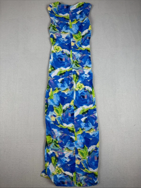 Taylor Blue & Green Floral Ruched Body-con Maxi Dress w/slit Size: XS - Image 5
