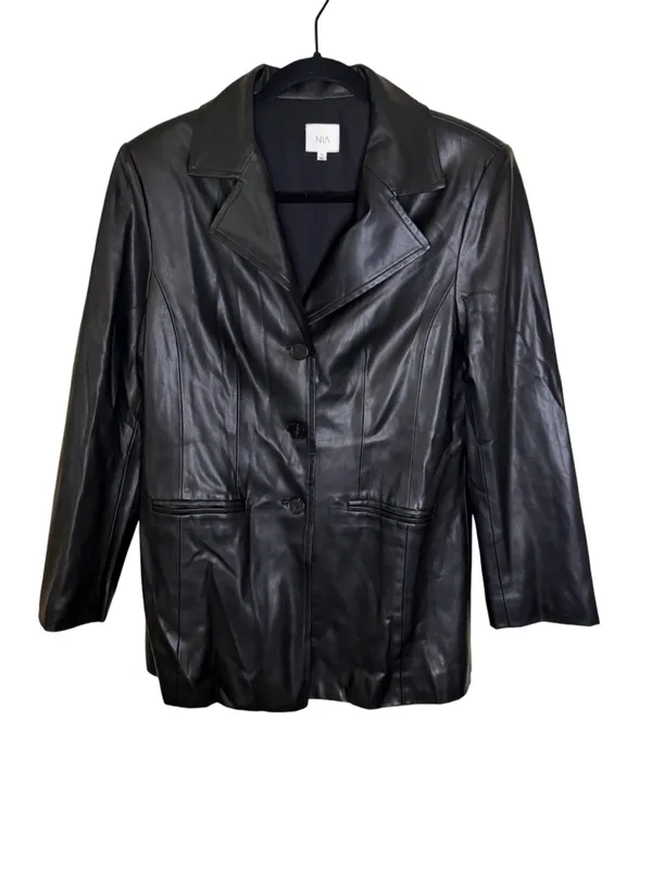 NIA Faux Leather Blazer Jacket – Black Size S - Image 2