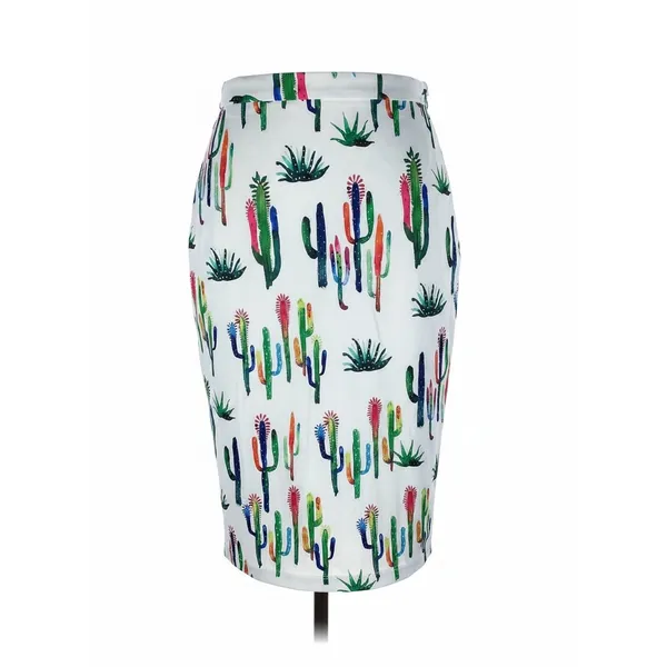 OVI Women White Multi Color Cactus Print Pencil Skirt‎ S2334 Size Small - Image 2