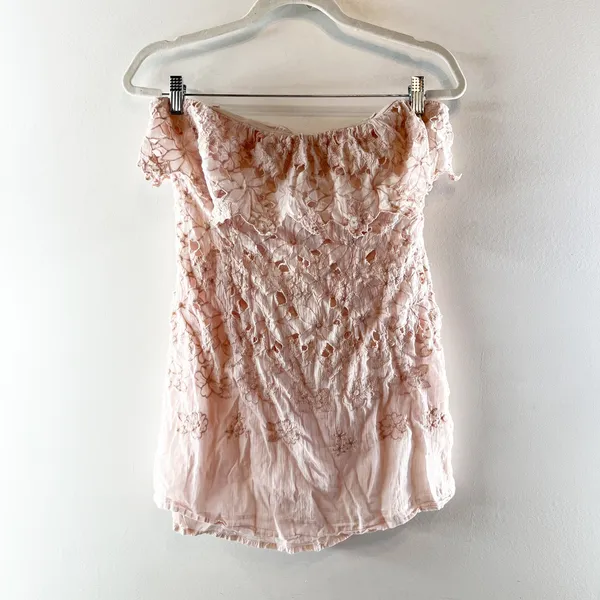 Free People Lace Strapless Ruffle Mini Dress Blush Pink 4 - Image 2