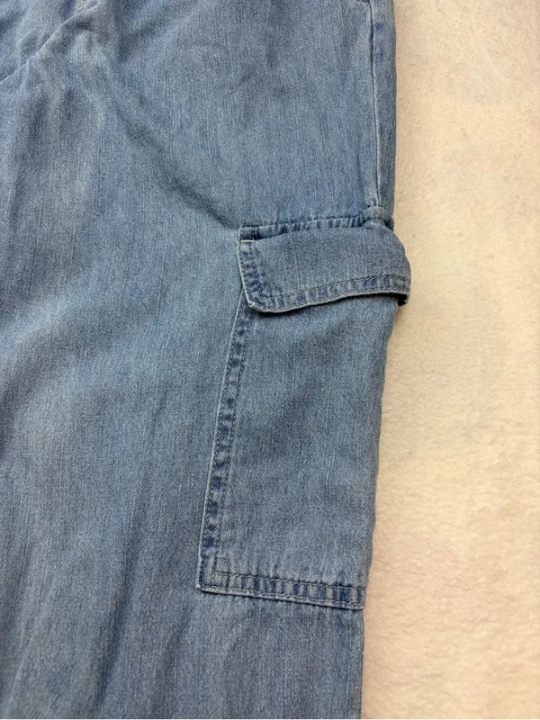 Tgla Paperbag Waist Denim Cargo Jogger Pants Tie Belt - Image 3