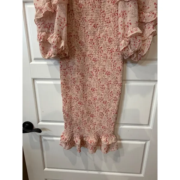 Petal + Pup Leia Pink Floral Smocked Midi Dress Tiered Ruffle Sleeve Size‎ 4 - Image 4