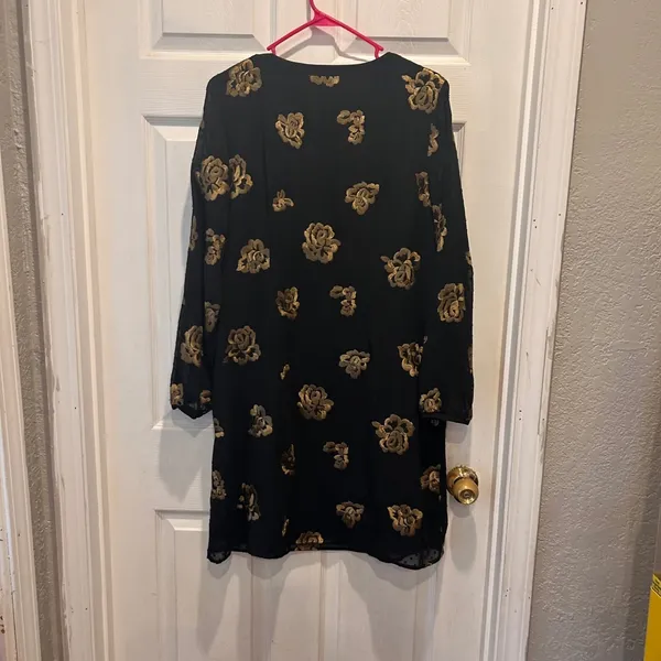Cabi 3697 Black Gold Floral Embroidered Swiss Dot Shift Dress Womens Large‎ Rose - Image 6