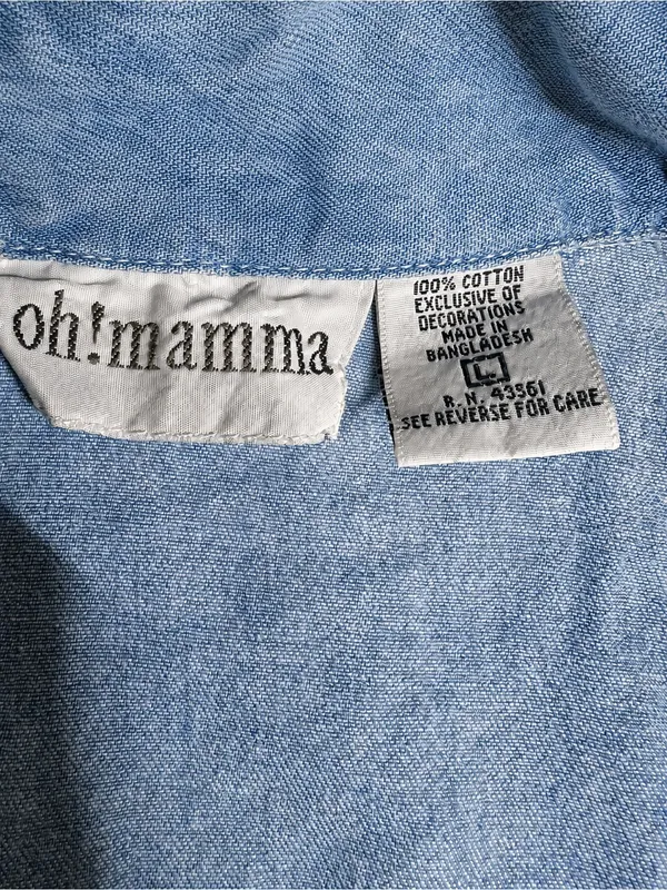 Vntg 1980s Oh! Mamma Maternity Denim Tunic Shirt L Floral Embroidered Maternity - Image 5