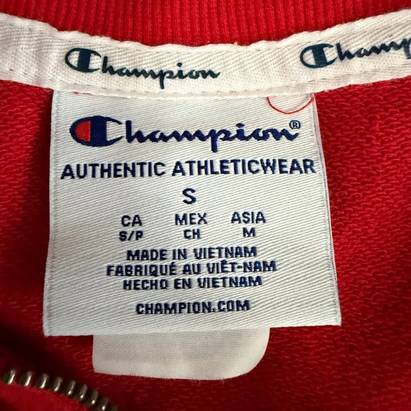 Champion Red Quarter Zip‎ Sweatshirt Logo Athletic Pullover Top Women Small - Image 7