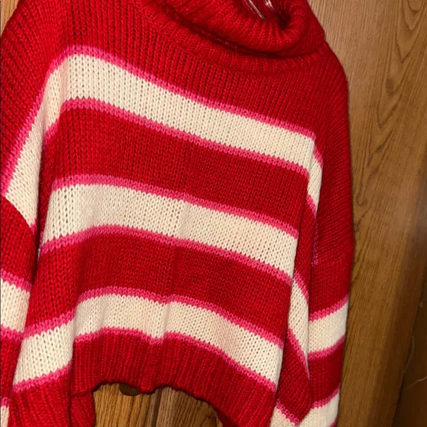 Altar’d State Red Cream Striped Cropped Sweater XL Cozy Cabin Turtleneck NWT - Image 3