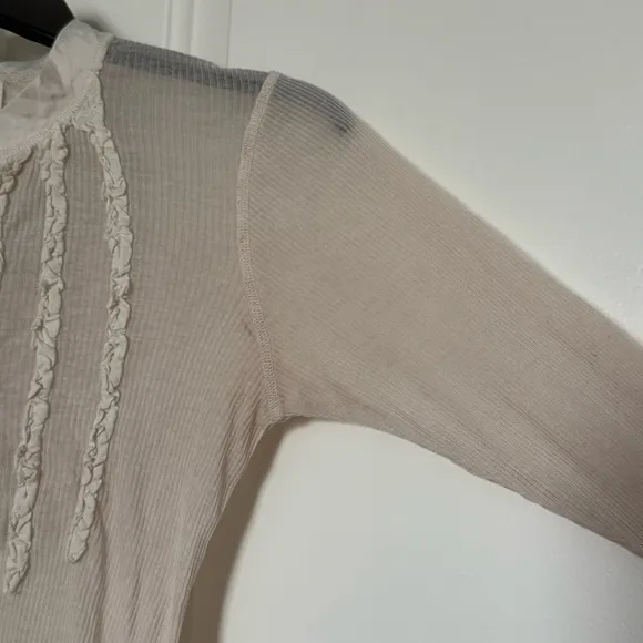 Young Fabulous & Broke Sheer Ribbed Henley Tunic Distressed Boho Style Large - Image 8