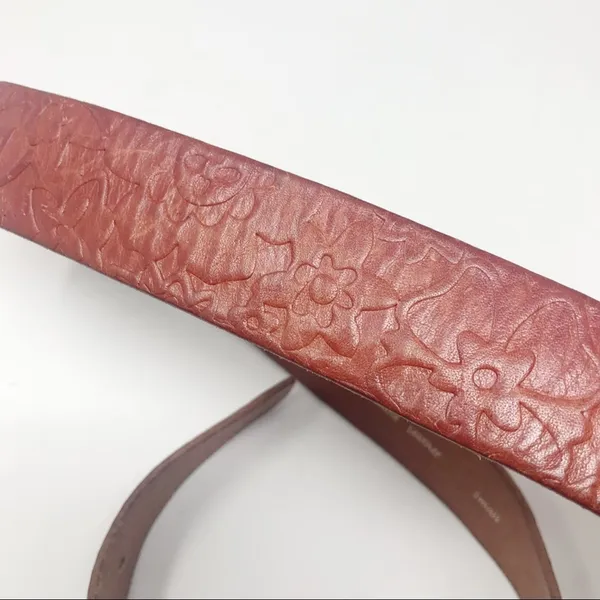 Vintage Fossil Y2K Brown Leather Tooled Floral Western Distressed Belt womens S - Image 5