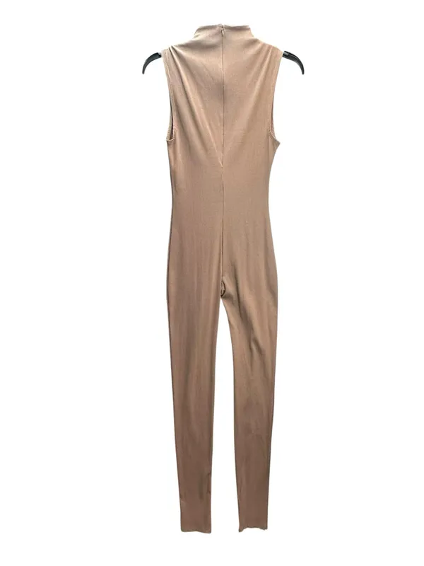Lilly’s Kloset Brown Ribbed Mock Neck Sleeveless Jumpsuit Catsuit L NWT - Image 4