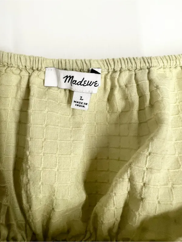 Madewell Olive Green Puff Sleeve Crop Top with Tassel Tie - Image 3